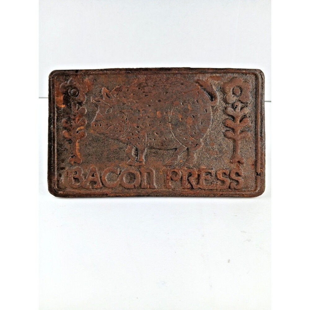 Cast Iron TAYLOR & NG Bacon Press Wooden Handle, Pig & Flowers Design